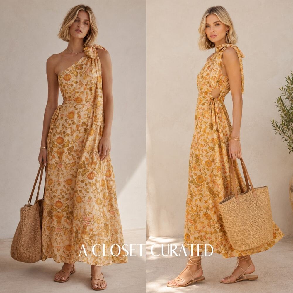 Kate Ford Alata Cut Out Floral Maxi Dress 4 Yellow NWT